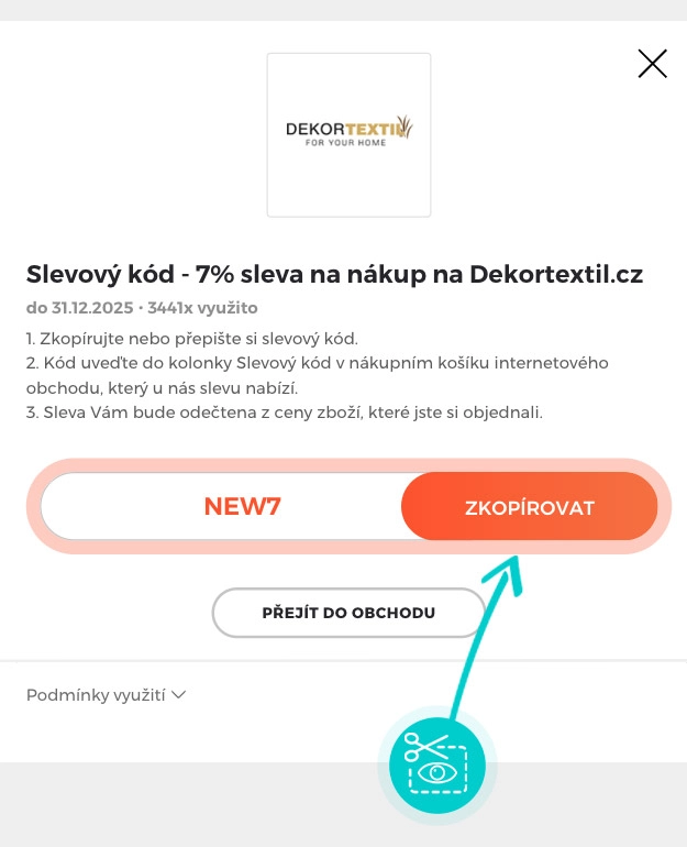 Návod jak zkopírovat slevový kód Dekortextil