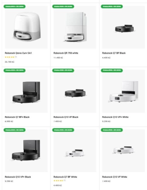 různé druhy robotických vysavačů v bílém a černém provedení