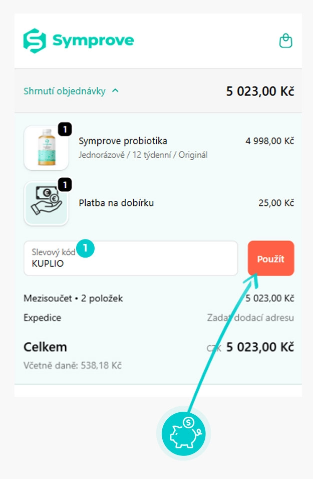 Návod jak uplatnit slevový kód v košíku e-shopu Symprove