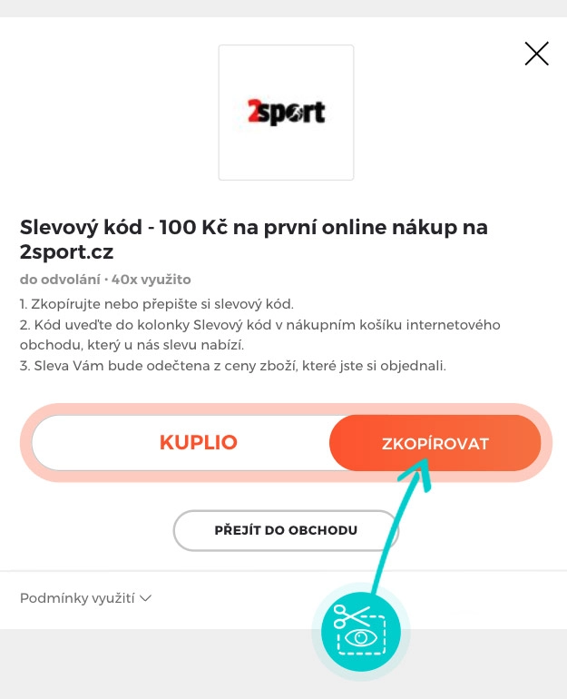 Návod jak zkopírovat slevový kód 2sport