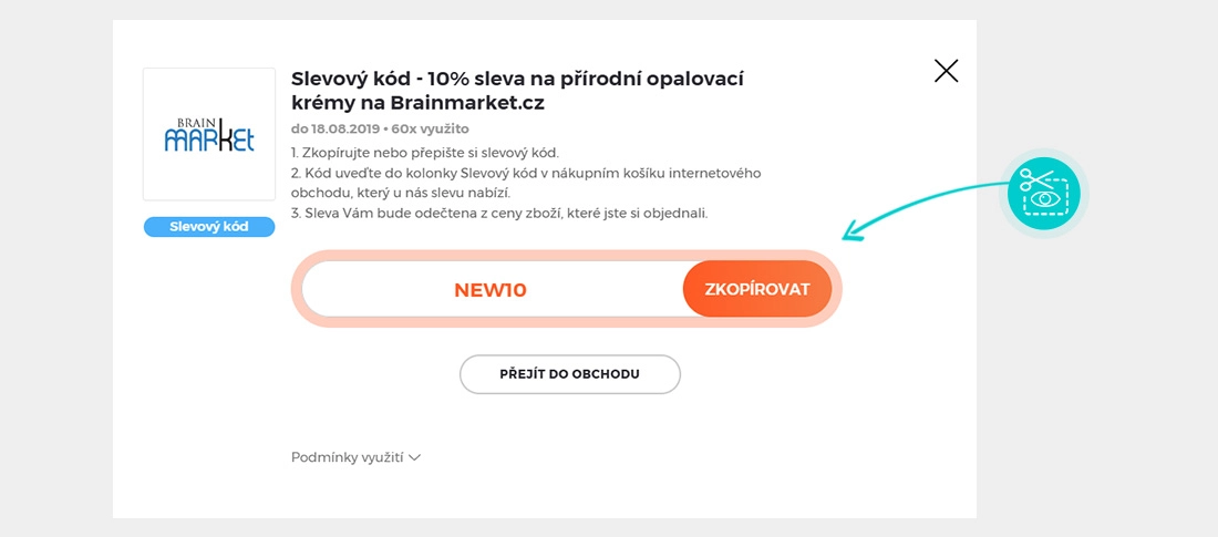 Návod jak zkopírovat slevový kód Brain market
