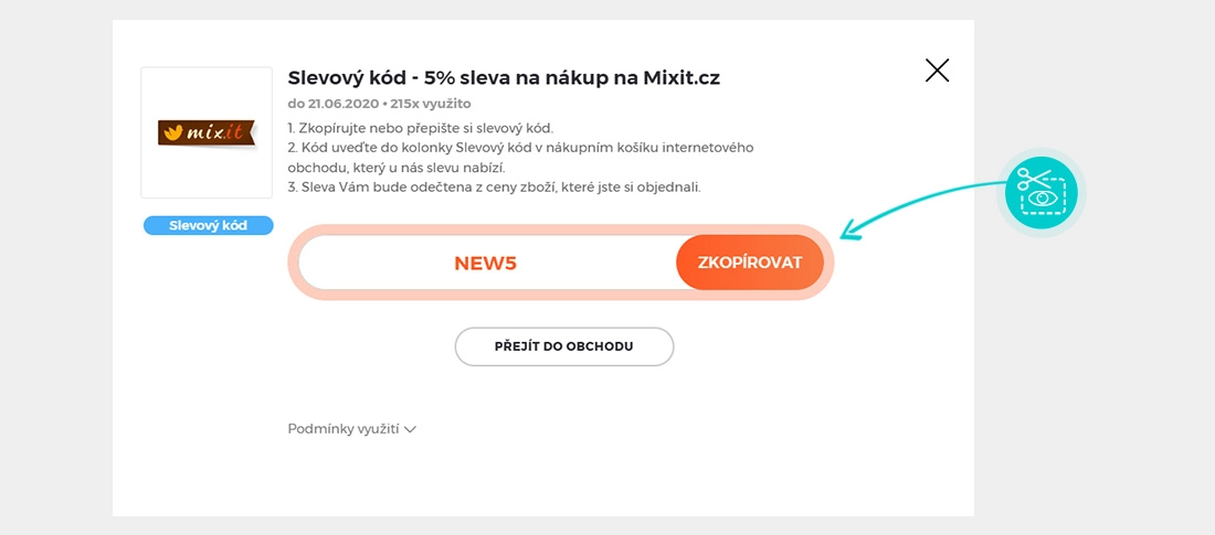 Návod jak zkopírovat slevový kód Mixit