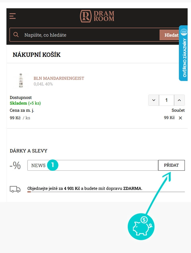 Návod jak uplatnit slevový kód v košíku e-shopu DramRoom