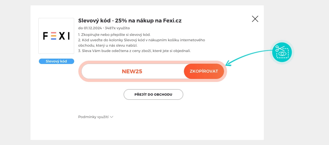 Návod jak zkopírovat slevový kód Fexi