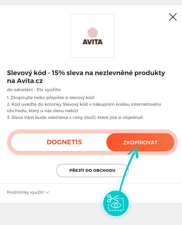 Návod jak zkopírovat slevový kód Avita