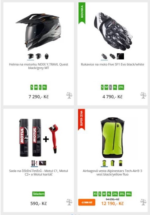 Bikers Crown - helma na motorku, rukavice na moto, sada na čištění řetězů a airbagová vesta
