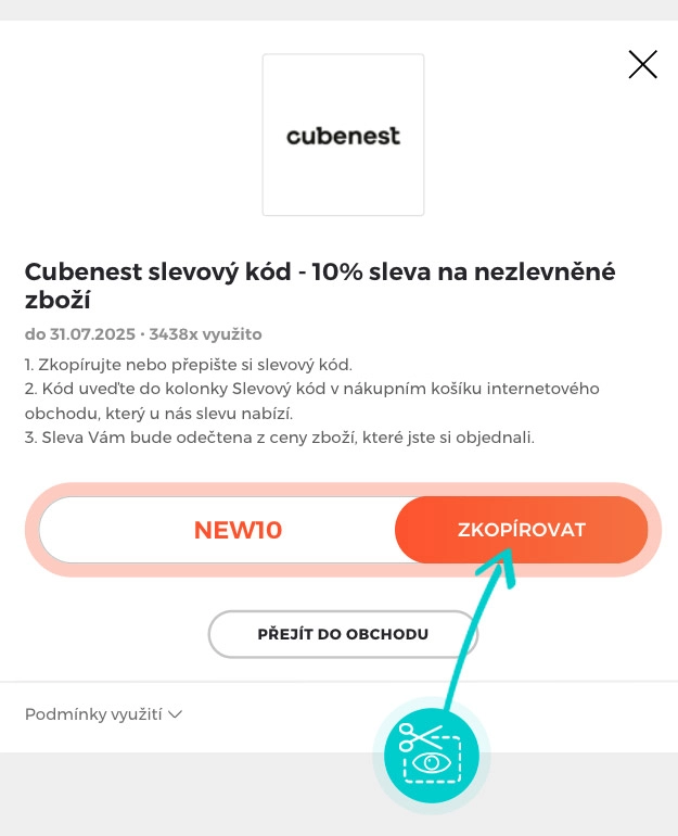 Návod jak zkopírovat slevový kód Cubenest