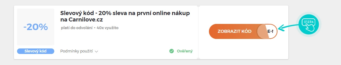 Ukázka slevového kódu CARNILOVE