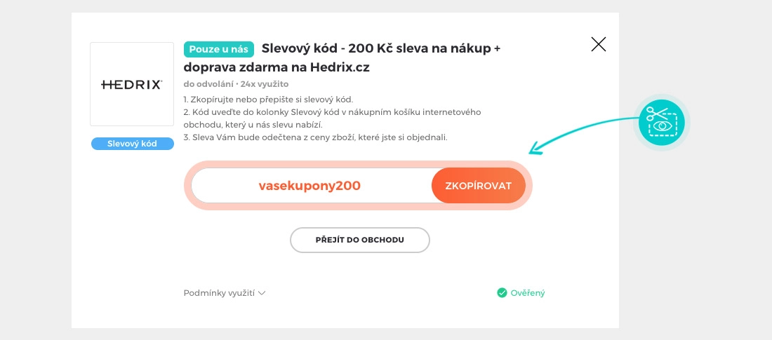 Návod jak zkopírovat slevový kód HEDRIX