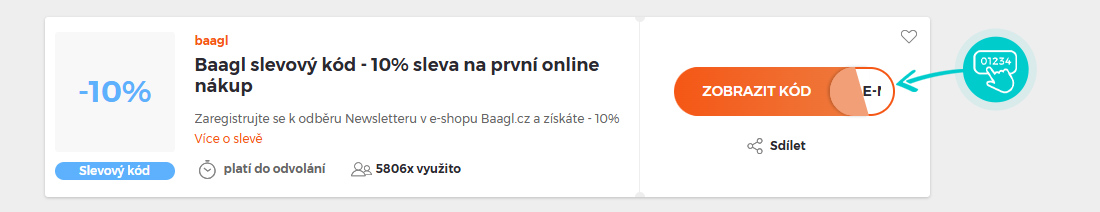 Ukázka slevového kódu baagl