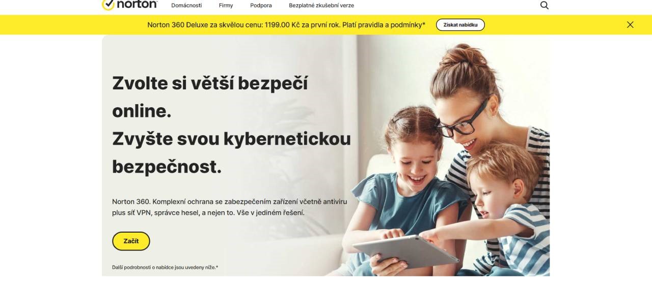 homepage Norton kybernetická bezpečnost