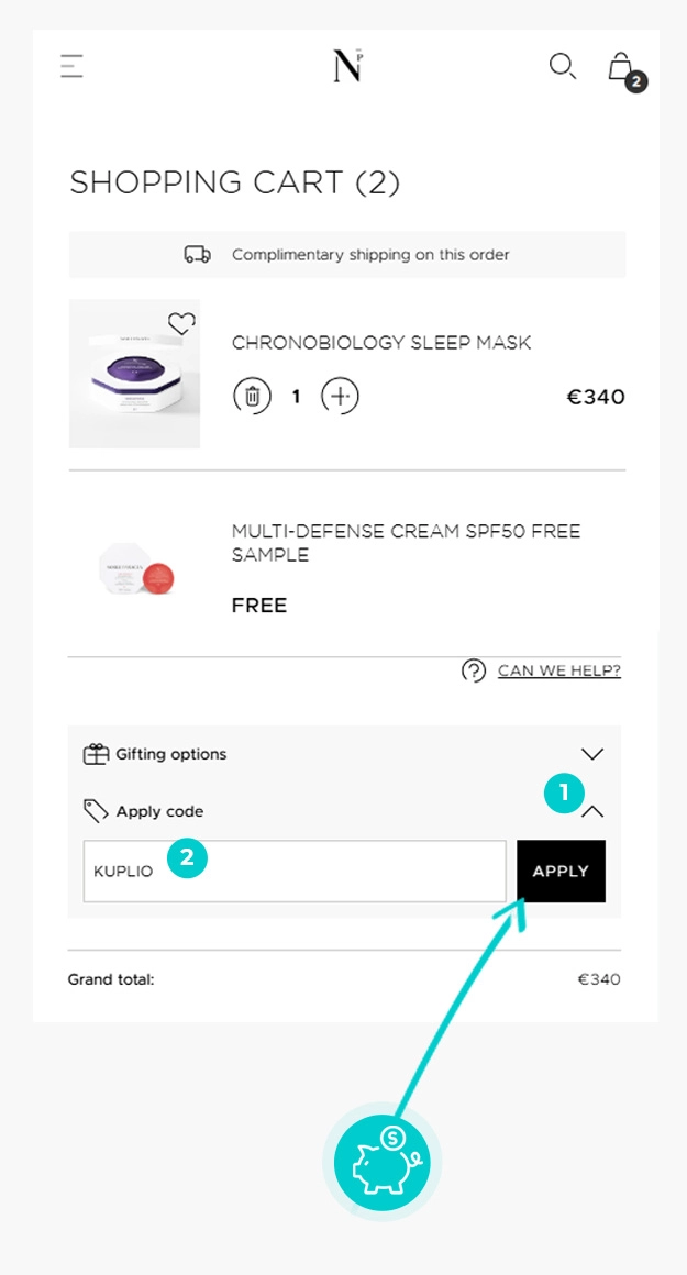 Návod jak uplatnit slevový kód v košíku e-shopu Noble Panacea