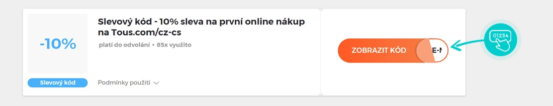 Ukázka slevového kódu Tous