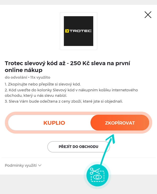Návod jak zkopírovat slevový kód TROTEC