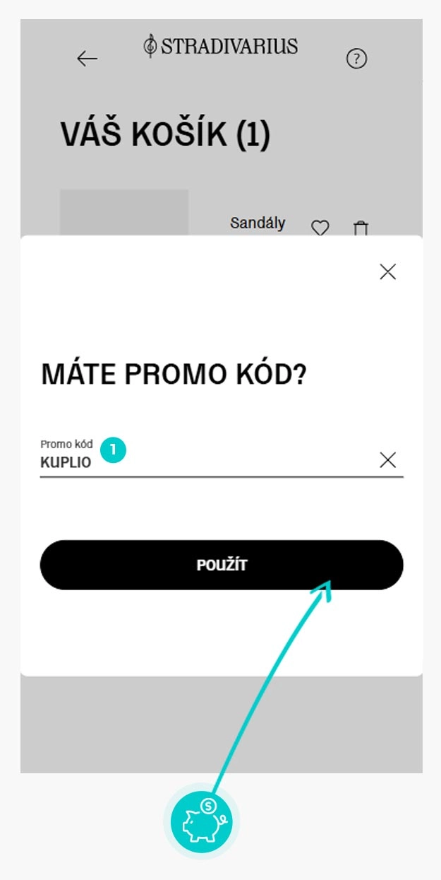 Návod jak uplatnit slevový kód v košíku e-shopu Stradivarius