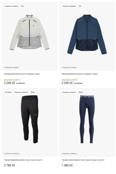 dámské běžecké bundy, pánské běžařské kalhoty a pánské funkční kalhoty