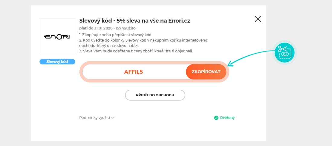 Návod jak zkopírovat slevový kód Enori