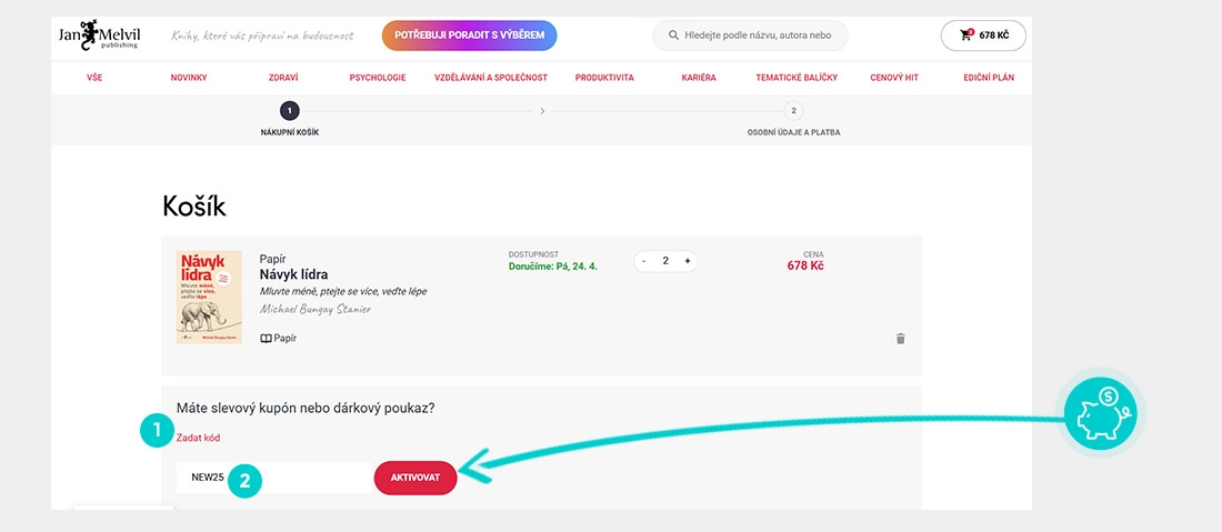 Návod jak uplatnit slevový kód v košíku e-shopu Jan Melvil