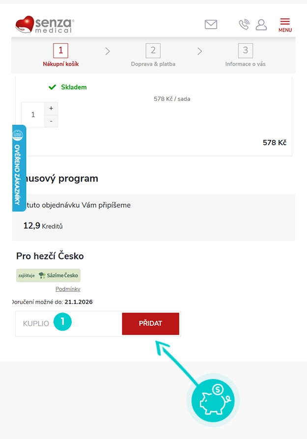 Návod jak uplatnit slevový kód v košíku e-shopu Senza medical