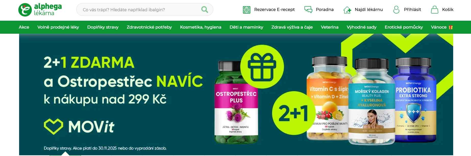 webové stránky prodejny s nabídkou výživových doplňků v akci