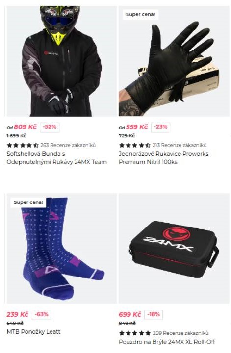 motocyklistická bunda, rukavice, ponožky a pouzdro na brýle