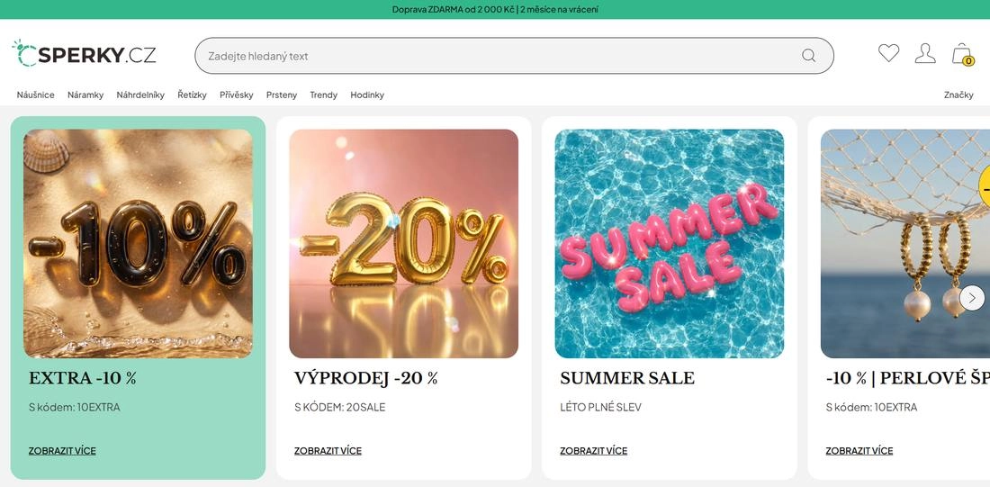 Homepage e-shopu Šperky.cz