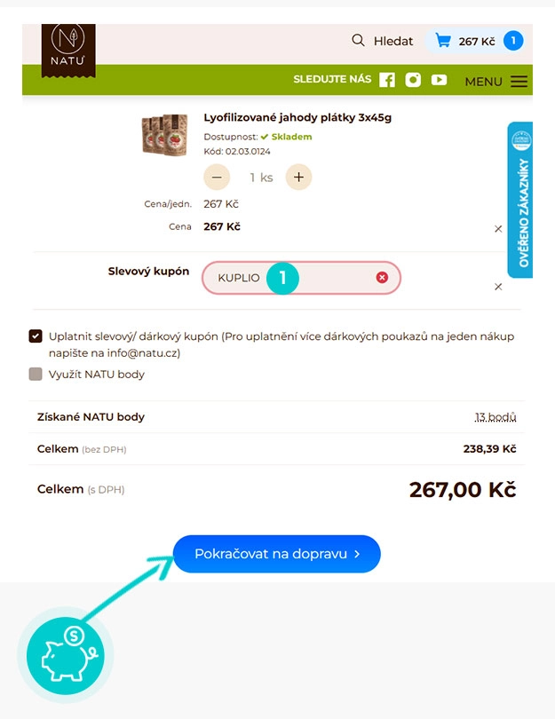 Návod jak uplatnit slevový kód v košíku e-shopu Natu