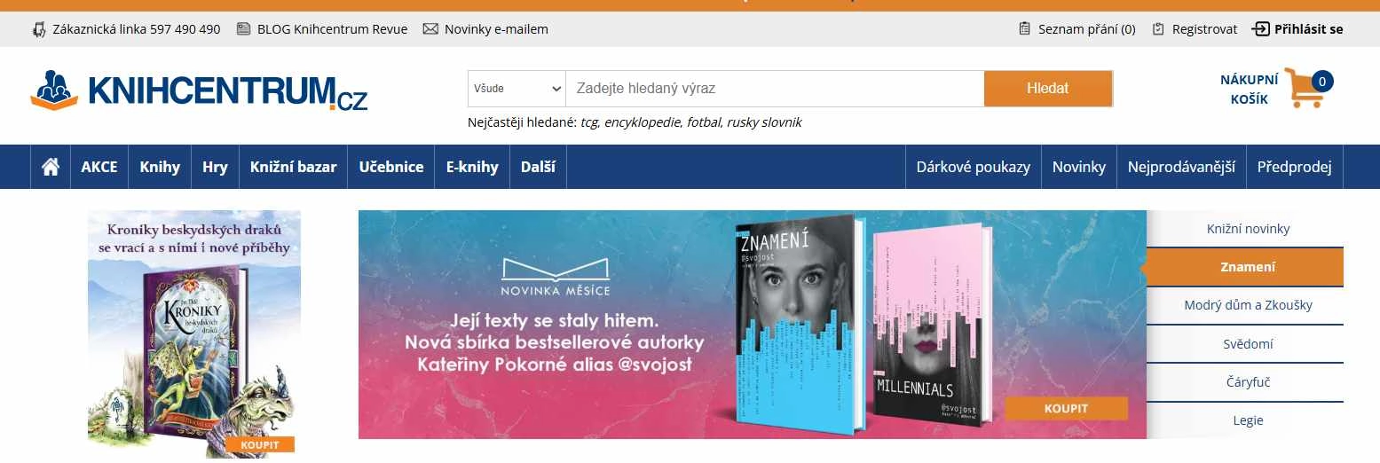webové stránky e-shopu s aktuální nabídkou bestselleru