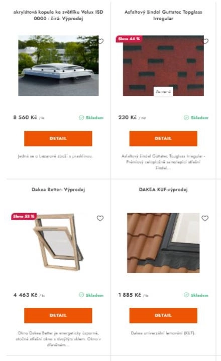 akrylátová kopule, asfaltový šindel, strešní okno a univerzální lemování