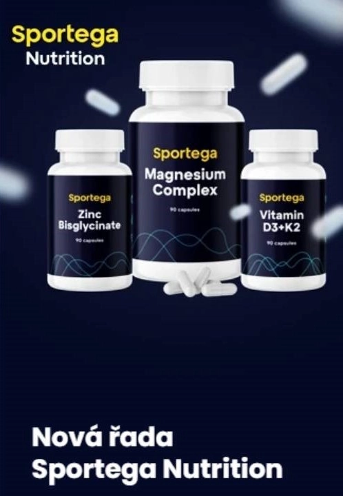 tři balení produktů nové řady Sportega Nutrition