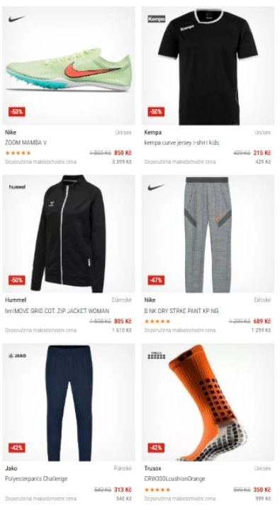 tenisky, dětské tričko, dámská mikina, kalhoty a ponožky