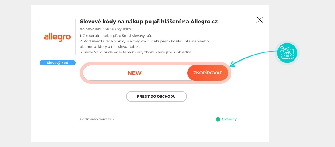 Návod jak zkopírovat slevový kód Allegro