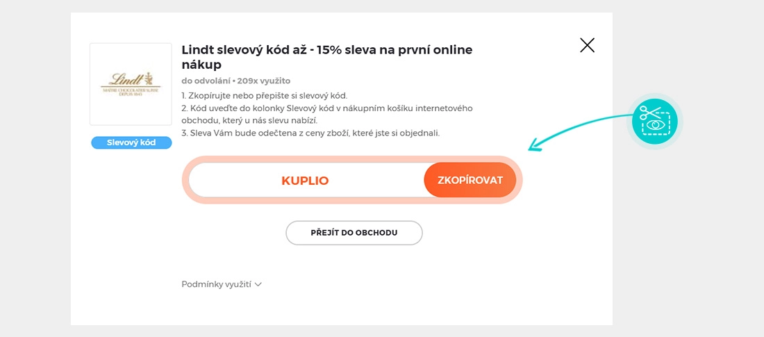 Návod jak zkopírovat slevový kód Lindt