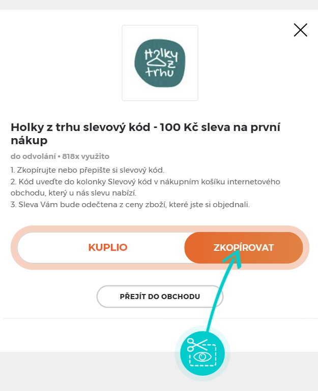Návod jak zkopírovat slevový kód Holky z trhu