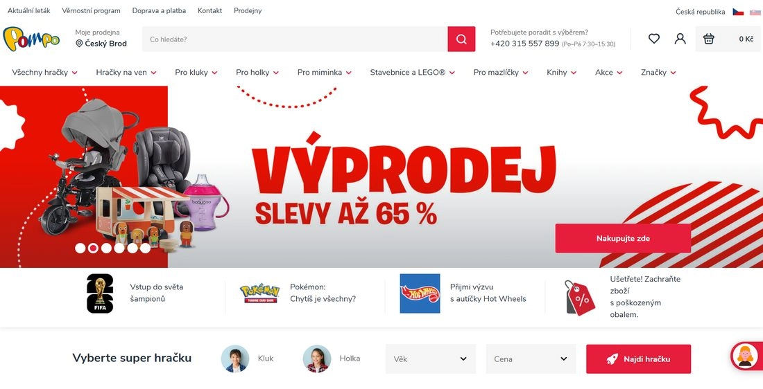 Hompega stránky Pompo v červeno-bílé
