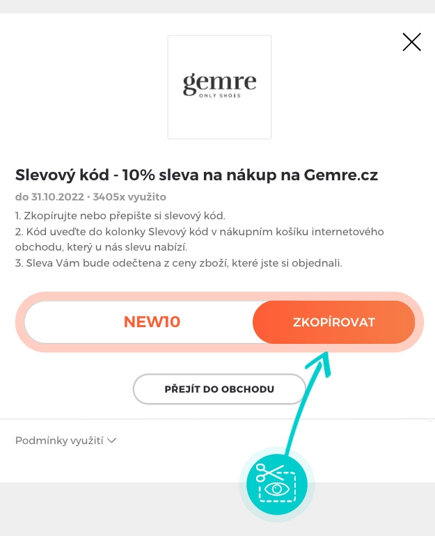 Návod jak zkopírovat slevový kód Gemre