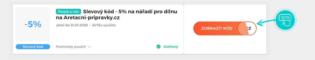 Ukázka slevového kódu Aretační přípravky