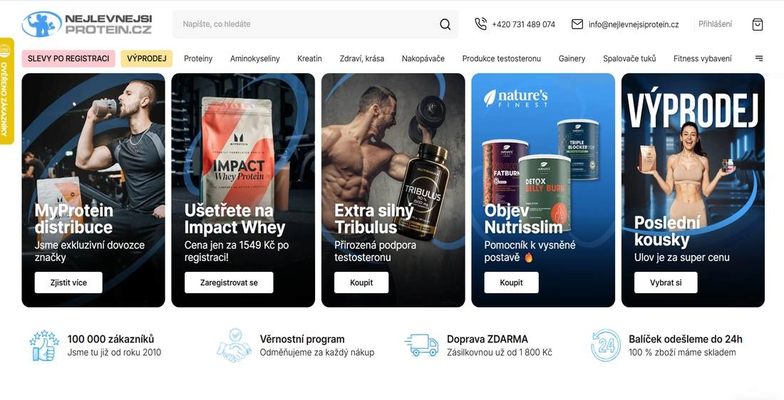 Stránka e-shopu ikonami, na kterých jsou muž, žena a suplementy