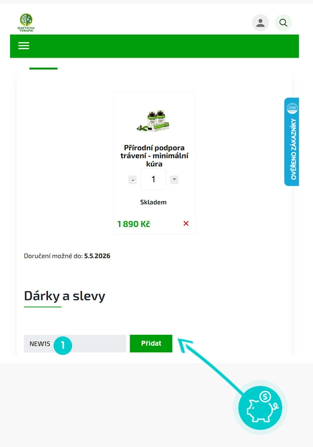 Návod jak uplatnit slevový kód v košíku e-shopu MastichaShop