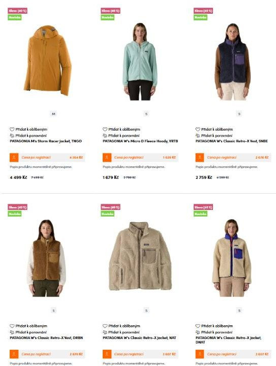 outdoor shops - nabídka produktů