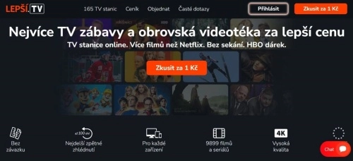 homepage Lepší.tv s nabídkou zábavy a obrovské videotéky