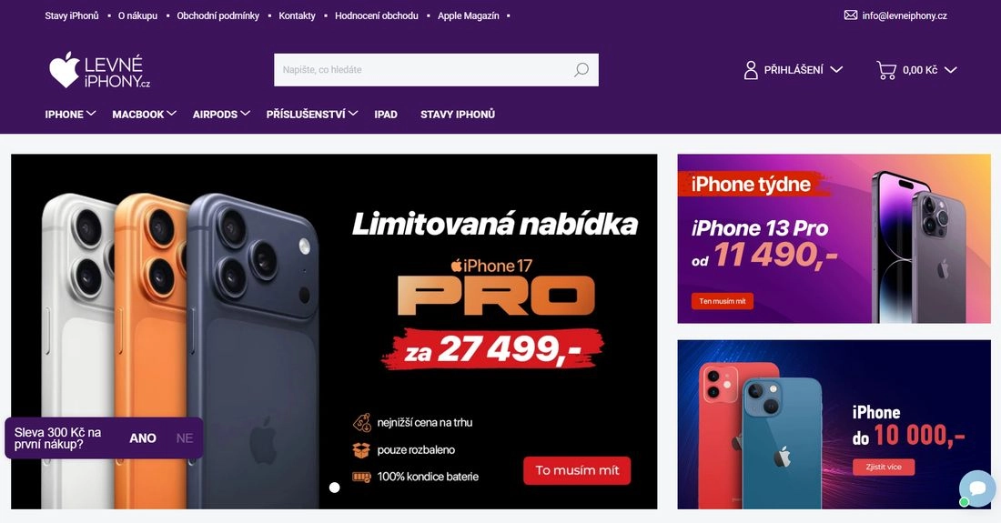 Homepage e-shopu LevneiPhony