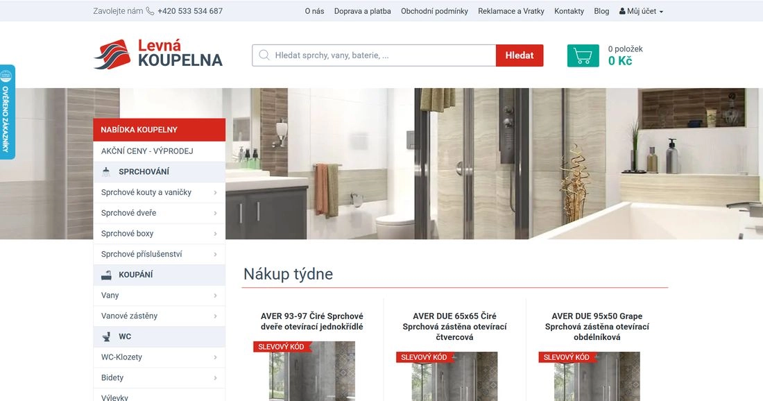 Homepage e-shopu Levná koupelna