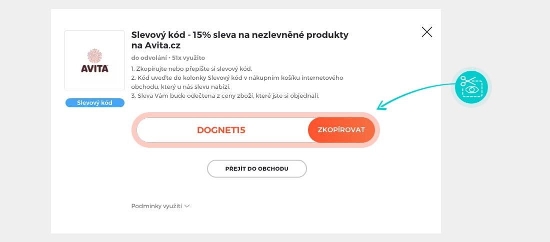 Návod jak zkopírovat slevový kód Avita