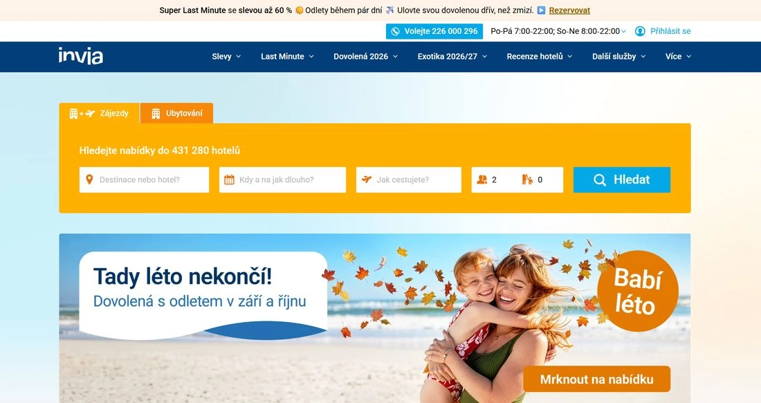 Homepage stránky Invia