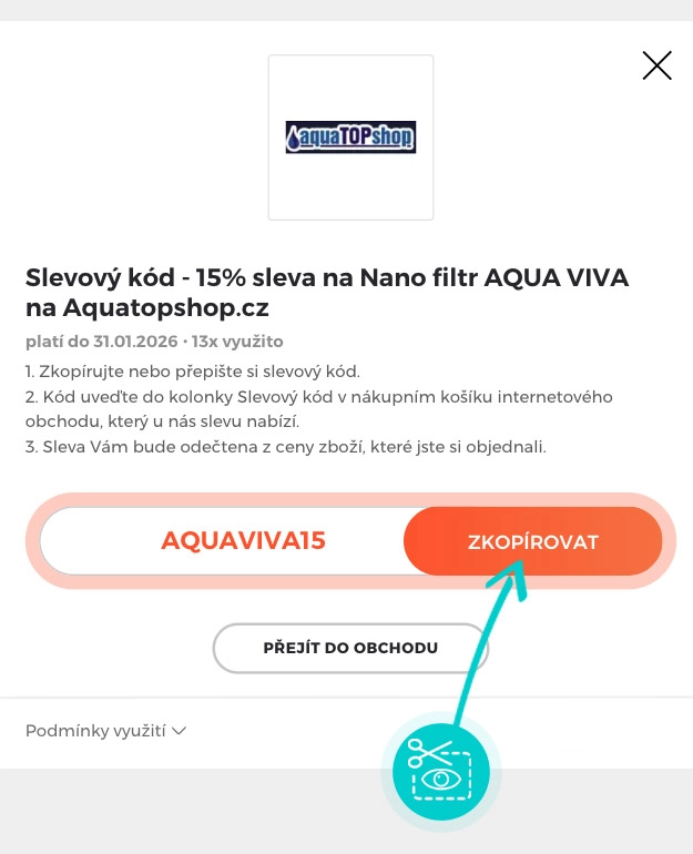 Návod jak zkopírovat slevový kód Aquatopshop