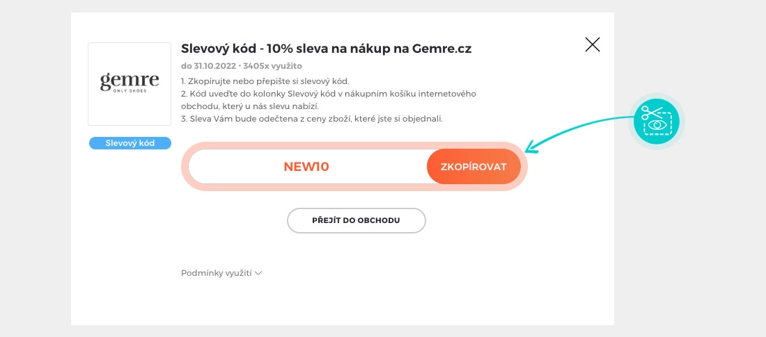 Návod jak zkopírovat slevový kód Gemre
