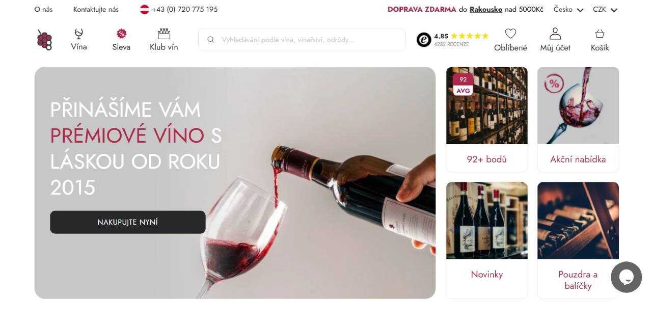 8WInes - sklenice, do které teče z láhve červené víno a vína