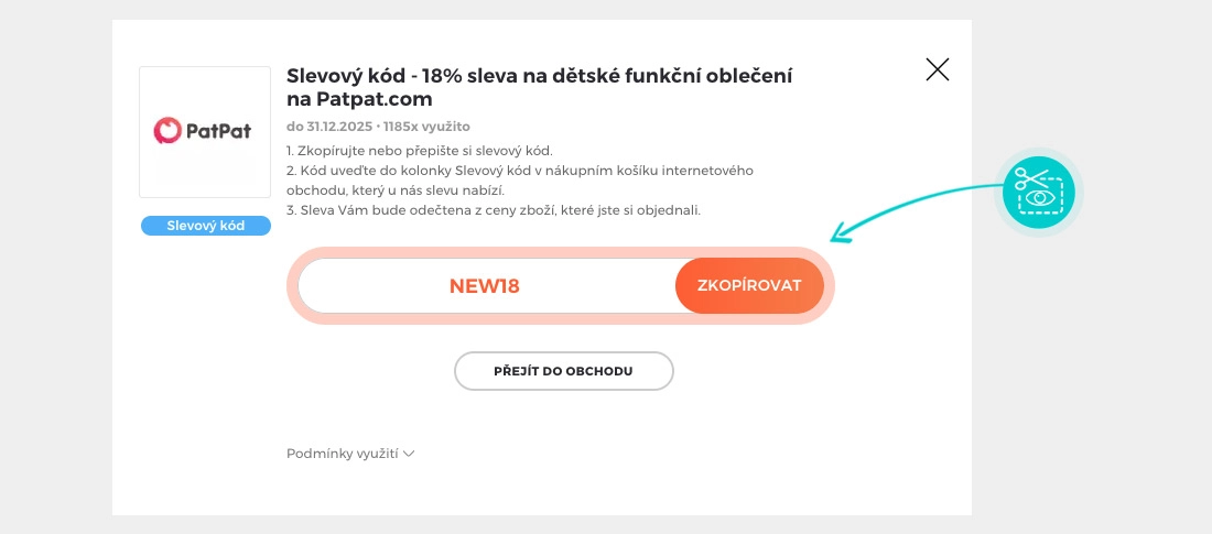 Návod jak zkopírovat slevový kód PatPat