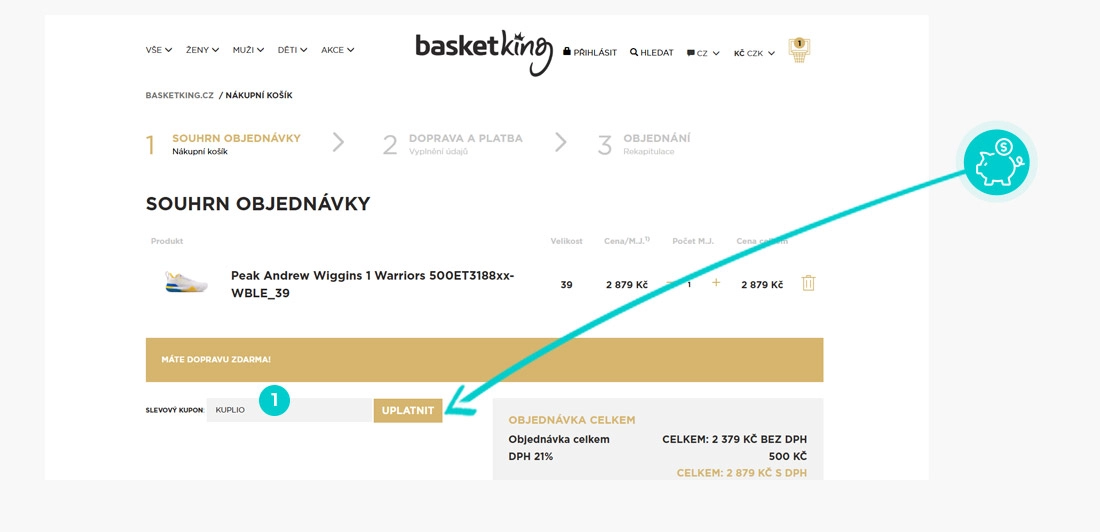 Návod jak uplatnit slevový kód v košíku e-shopu basketking
